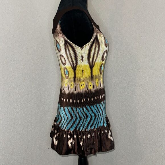Sere Nade Mini A-Line Dress Women's L Multicolor Geometric Round Neck Ruffle Hem - Picture 3 of 6